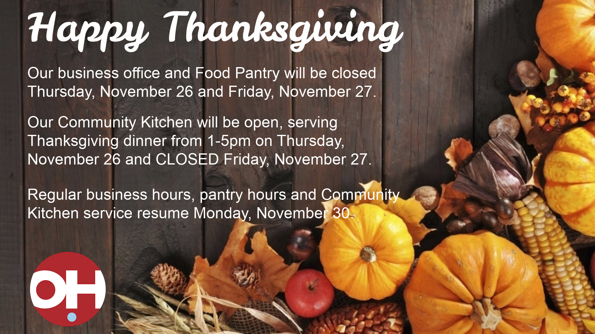 Thanksgiving Holiday Hours Operation Hope of Fairfield