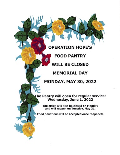 Office & Food Pantry Closed for Memorial Day