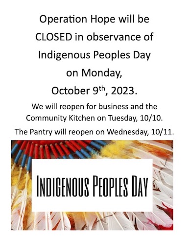 Closed for Indigenous Peoples Day