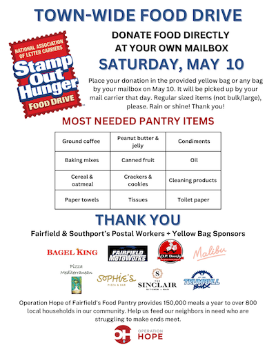 May 10 Town-Wide Food Drive – Donate At Your Mailbox!