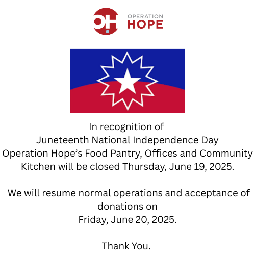 Office, Food Pantry & Community Kitchen Closed for Juneteenth