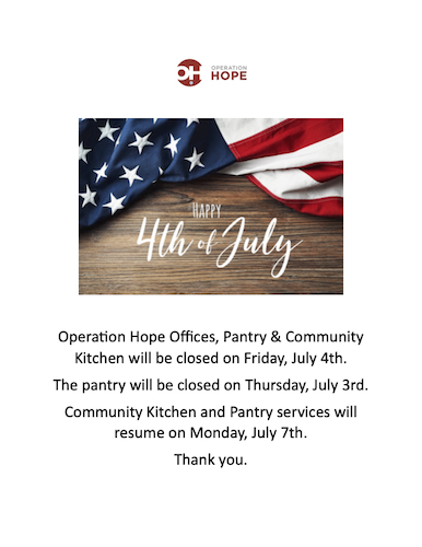 Office, Food Pantry & Community Kitchen Closed for 4th of July