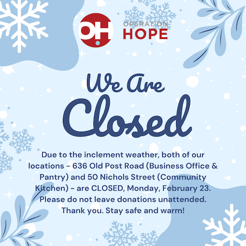 Operation Hope of Fairfield Closed Monday, February 23