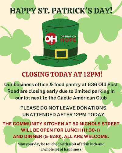 Office & Pantry at 636 Old Post Road Closing at 12pm on March 17
