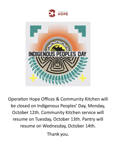 Indigenous Peoples Day Closure – October 12